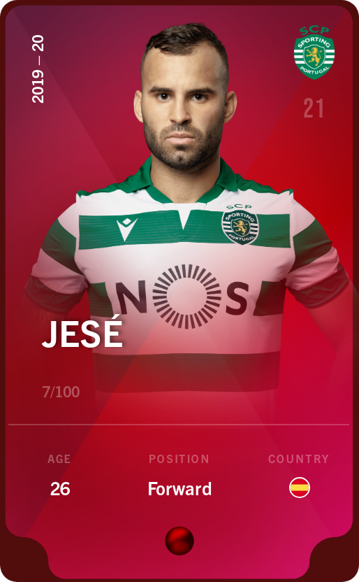 Sorare - Sorare Official - Jesé 2019-20 • Rare 7/100 - NFT # 34030400515261423649728704089353579164179248865613925582690190020229923081532