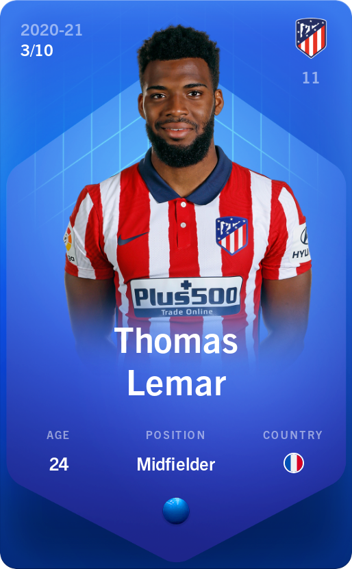 Sorare - Sorare Official - Thomas Lemar 2020-21 • Super Rare 3/10 - NFT # 87015935867813053935595252800354663829356099796663025368060167513702044846014