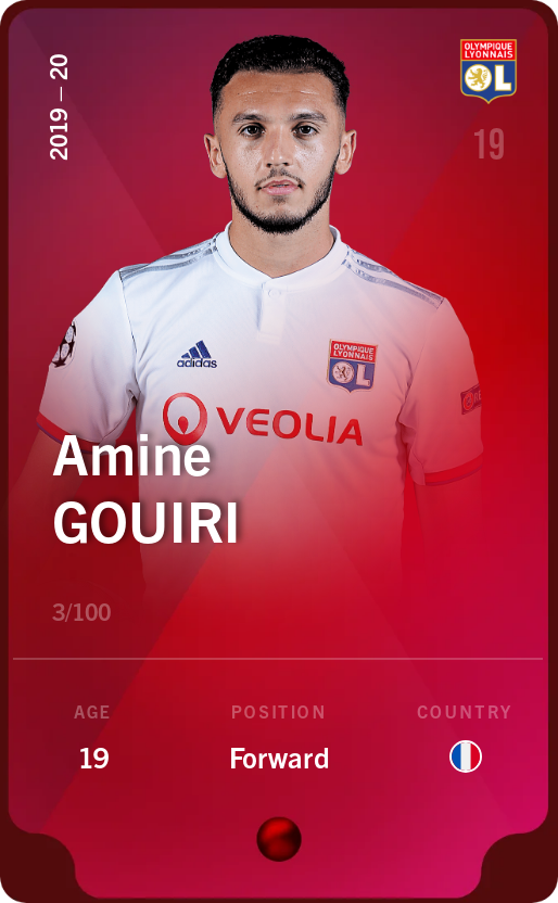 Sorare - Sorare Official - Amine Gouiri 2019-20 • Rare 3/100 - NFT # 45629580253143271821959467859105576282986688002488564111780883860691399513869