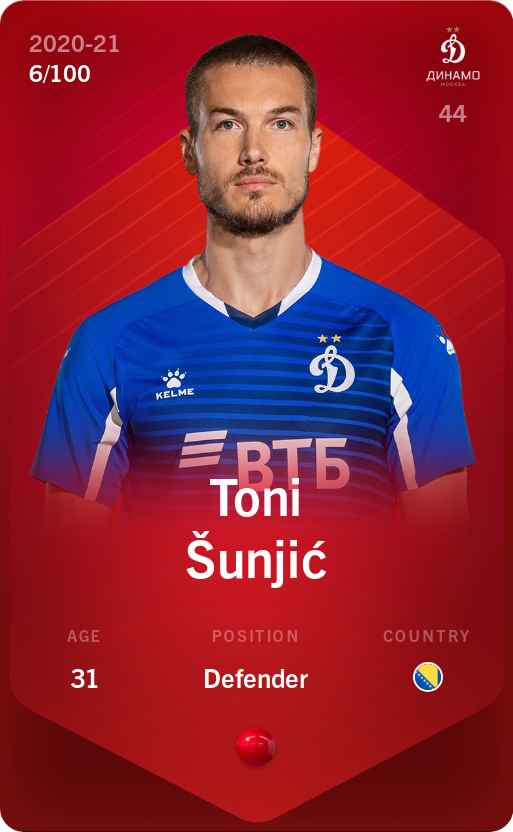 Sorare - Sorare Official - Toni Šunjić 2020-21 • Rare 6/100 - NFT # 80405808383364174014906909500296125707141885745882298310462215853154945497390