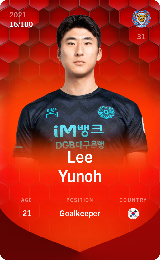 Sorare - Sorare Official - Lee Yunoh 2021-22 • Rare 16/100 - NFT # 90054479970632823851943755219245441058028582859820633223457295377911002533287