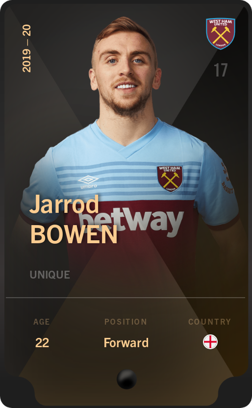 Sorare - Sorare Official - Jarrod Bowen 2019-20 • Unique - NFT # 109241791395271268129855603381158944267574476381691345420595198034981404248993