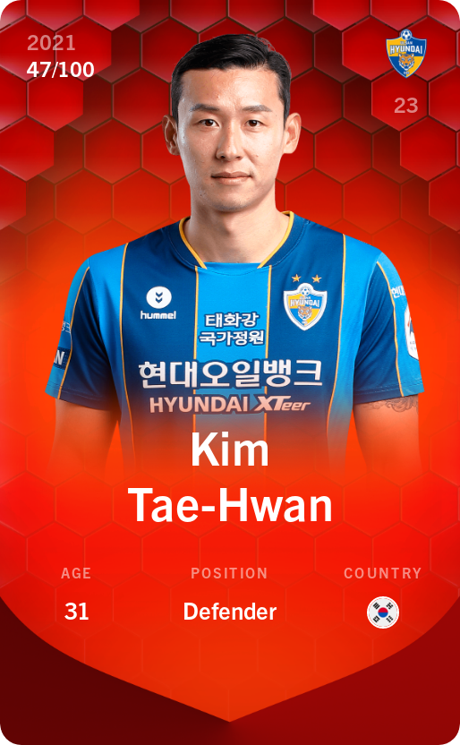Sorare - Sorare Official - Kim Tae-Hwan 2021-22 • Rare 47/100 - NFT # 52519653346852492036417144793754768552192327774977119095775570341455633626311