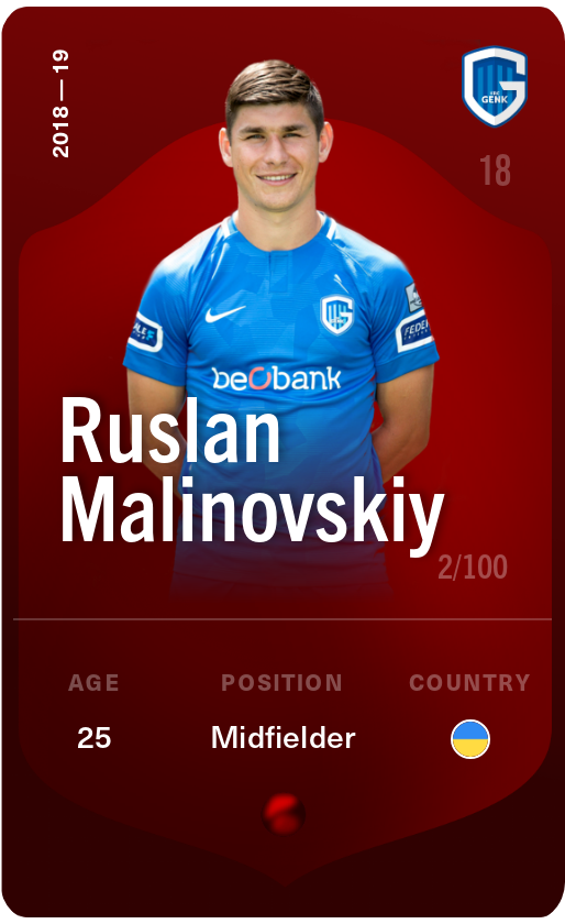 Sorare - Sorare Official - Ruslan Malinovskiy 2018-19 • Rare 2/100 - NFT # 78318215604260413718906619460635008897598876084168933591228320629893376340561