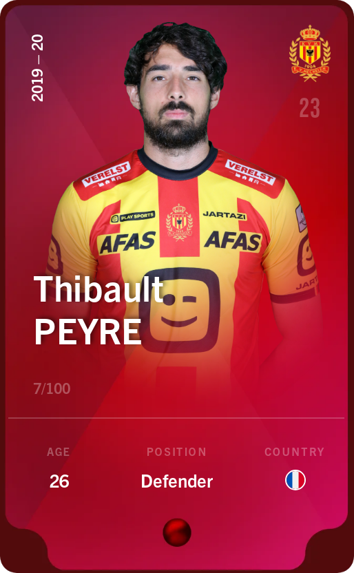 Sorare - Sorare Official - Thibault Peyre 2019-20 • Rare 7/100 - NFT # 114742748265338545937054730103324974084696831932994143730947335022679312697931