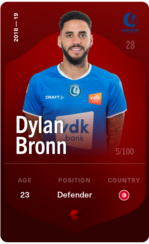 Sorare - Sorare Official - Dylan Bronn 2018-19 • Rare 5/100 - NFT # 105847498800329461638374840407158417657681456950707826214587079511300969223476