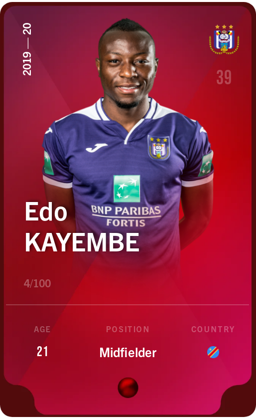 Sorare - Sorare Official - Edo Kayembe 2019-20 • Rare 4/100 - NFT # 31379244962240724031129554403349280467556217525697758170636816622681610973884