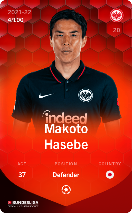 Sorare - Sorare Official - Makoto Hasebe 2021-22 • Rare 4/100 - NFT # 92215829064434758203661874336607592620976727811899269238808213315683343318885