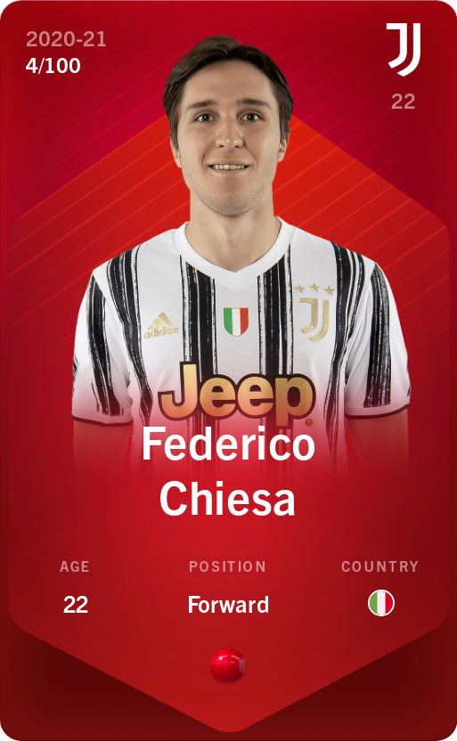 Sorare - Sorare Official - Federico Chiesa 2020-21 • Rare 4/100 - NFT # 28834690459371879320095938835957015422225004268787081444757242984570998619097
