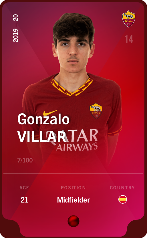 Sorare - Sorare Official - Gonzalo Villar 2019-20 • Rare 7/100 - NFT # 24339788805063212881628946307195548739400992626745708144781091462654777654210