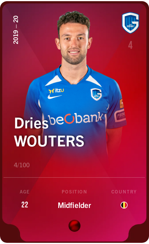 Sorare - Sorare Official - Dries Wouters 2019-20 • Rare 4/100 - NFT # 100204879408086269072236257951886098270988272341942064331443262523228588387086