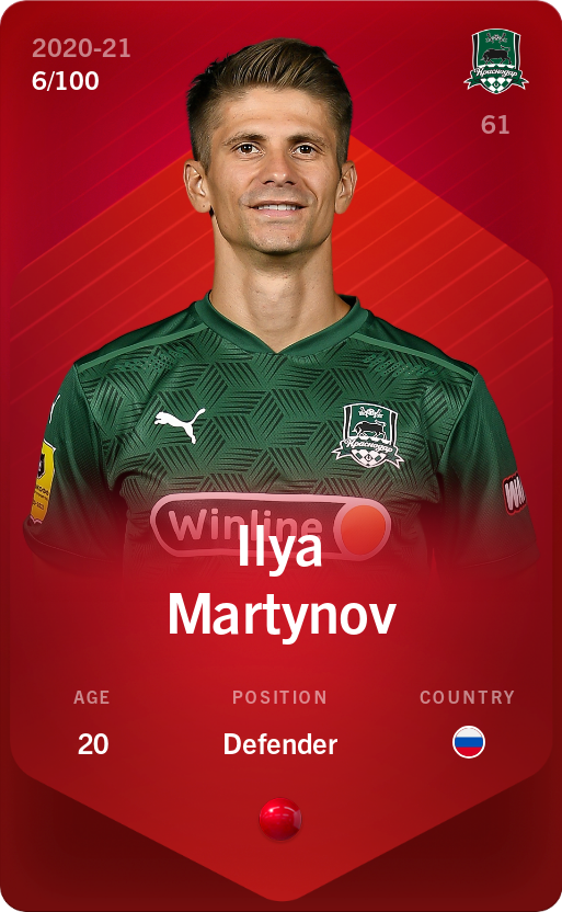 Sorare - Sorare Official - Ilya Martynov 2020-21 • Rare 6/100 - NFT # 64513007262164534808848627791693149925754806788354258620295010695231790341097