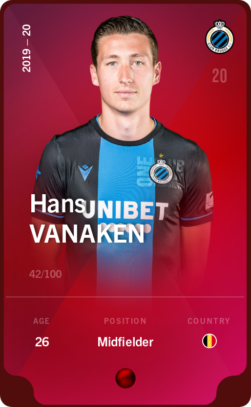 Sorare - Sorare Official - Hans Vanaken 2019-20 • Rare 42/100 - NFT # 45463237569164359254170842972516520123398175235182366825358120064889926996568