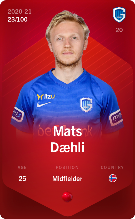 Sorare - Sorare Official - Mats Dæhli 2020-21 • Rare 23/100 - NFT # 112386618348703395627378194806077988151607946150641246709888071790935654131673