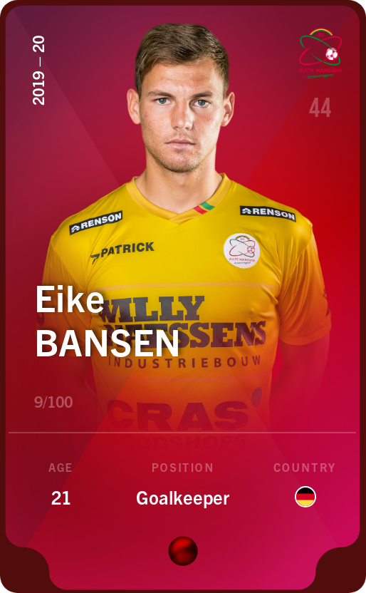 Sorare - Sorare Official - Eike Bansen 2019-20 • Rare 9/100 - NFT # 114854409329231518179548602130596794577735326369842060479867301880474459885433