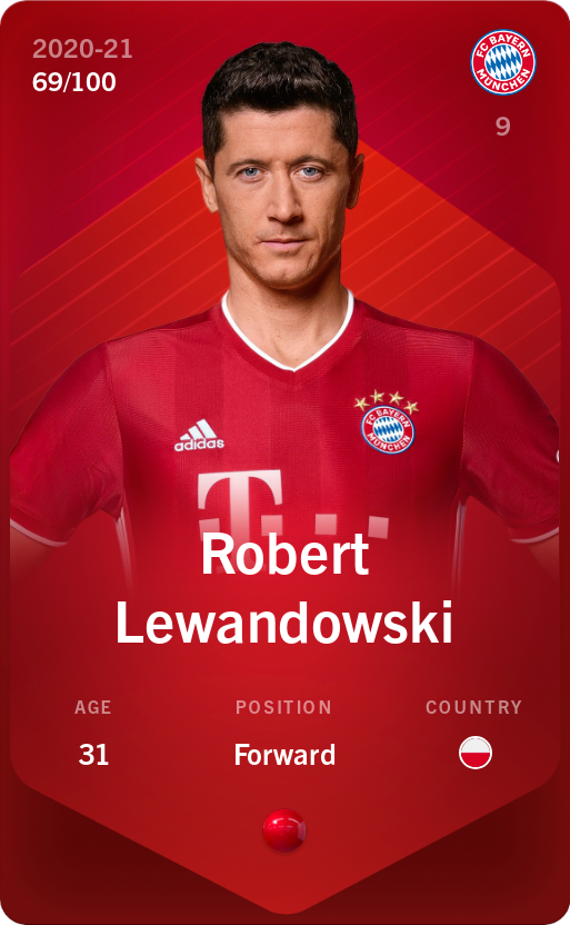 Sorare - Sorare Official - Robert Lewandowski 2020-21 • Rare 69/100 - NFT # 29240561922216538280644751795438520382648068377718854035025687229866134344821