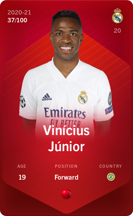 Sorare - Sorare Official - Vinícius Júnior 2020-21 • Rare 37/100 - NFT # 11008060367855834989828063222946145461823465150872232080976801041331748947975