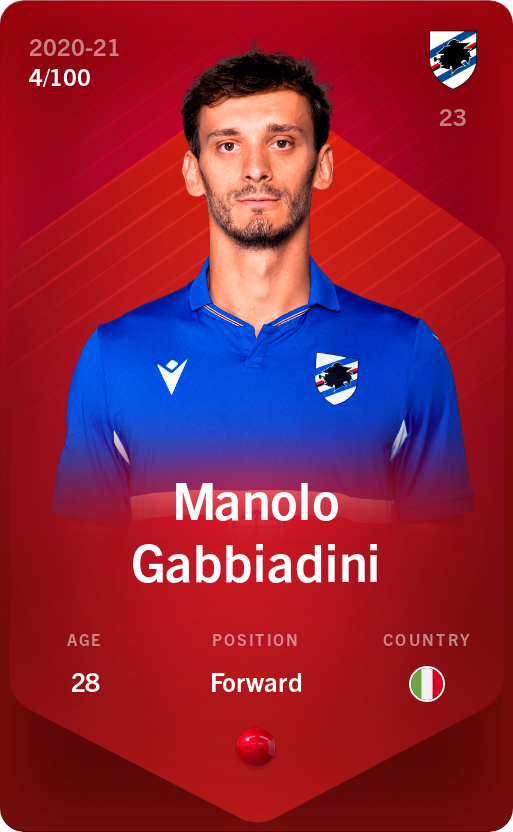 Sorare - Sorare Official - Manolo Gabbiadini 2020-21 • Rare 4/100 - NFT # 102802319531911564587221695385279741978331407119033091304372892217797961483504
