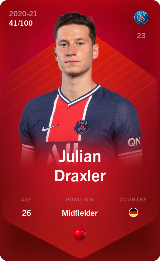 Sorare - Sorare Official - Julian Draxler 2020-21 • Rare 41/100 - NFT # 10084628651045041650627534331510714695700021984576730517966117457026360043159