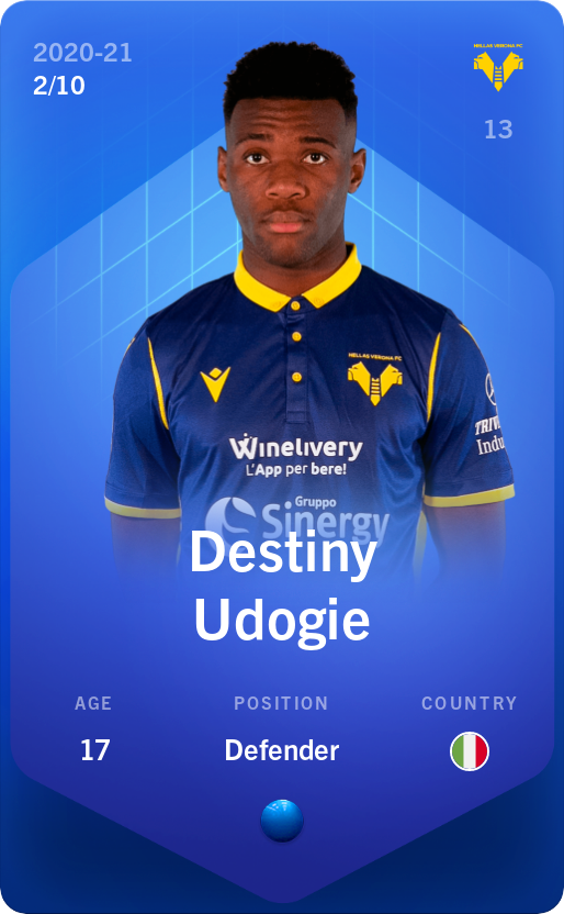 Sorare - Sorare Official - Destiny Udogie 2020-21 • Super Rare 2/10 - NFT # 72267171788708559580767881264482895976416863809205079265104726064845840357928
