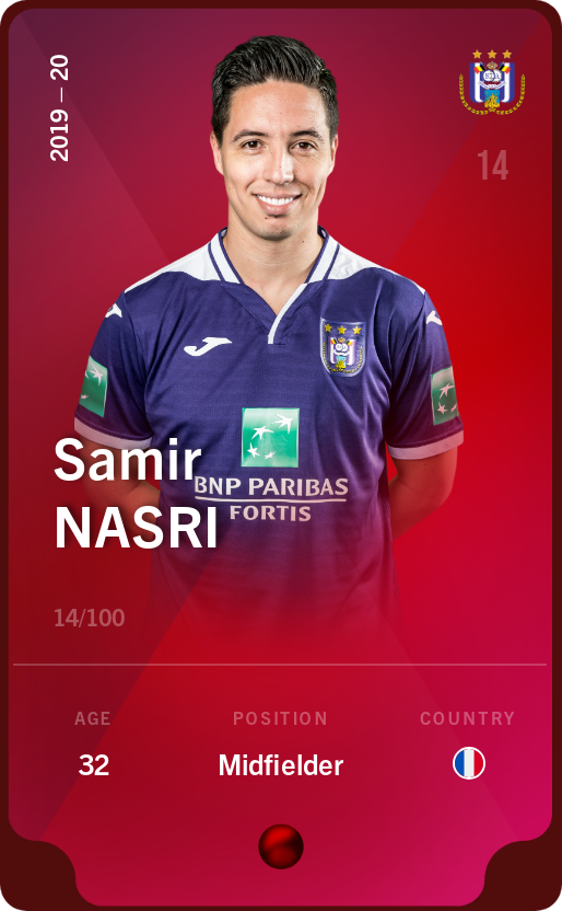 Sorare - Sorare Official - Samir Nasri 2019-20 • Rare 14/100 - NFT # 39154145545216886619515154776284504705647562935721668405293201430600023929431