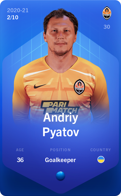 Sorare - Sorare Official - Andriy Pyatov 2020-21 • Super Rare 2/10 - NFT # 20905408704592402821584997134430232316735364278225389979948843501682107358734
