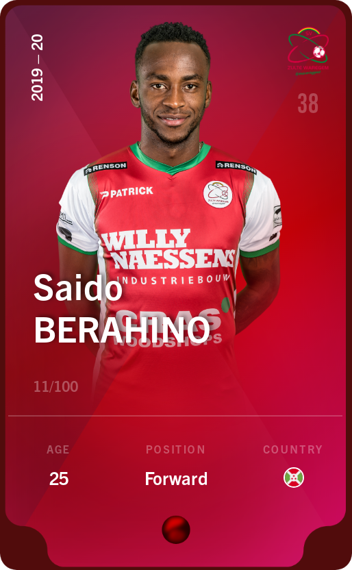Sorare - Sorare Official - Saido Berahino 2019-20 • Rare 11/100 - NFT # 82957497581256837300595049619610785171311178125094440097705222315903592787626