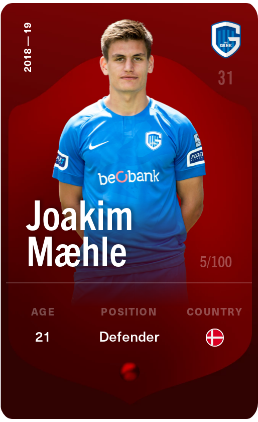 Sorare - Sorare Official - Joakim Mæhle 2018-19 • Rare 5/100 - NFT # 27512685929308474271963578460129538450685692392849488712673073328262598013863