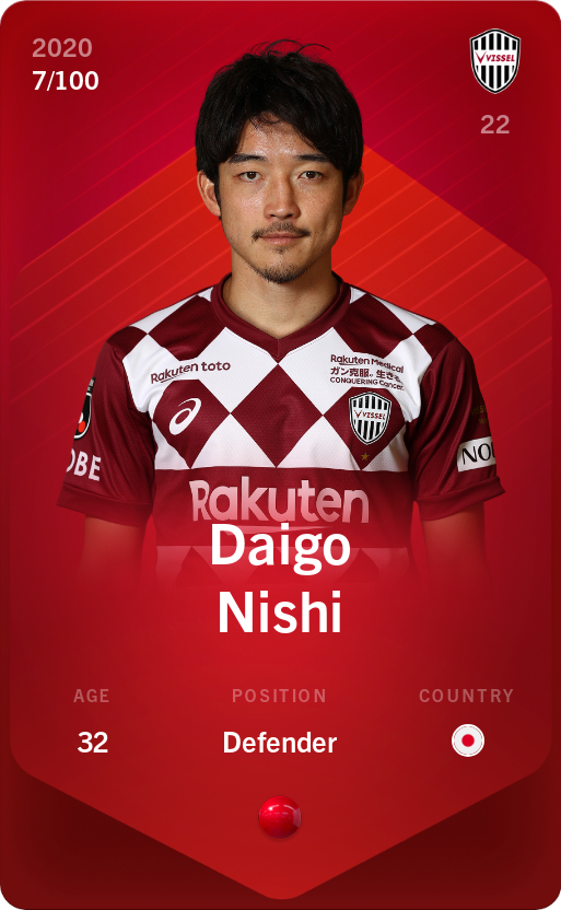 Sorare - Sorare Official - Daigo Nishi 2020-21 • Rare 7/100 - NFT # 7588973650315273636434665348417692421064587770900798403701645381074399837744