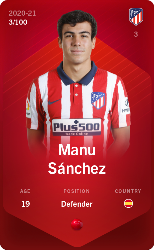 Sorare - Sorare Official - Manu Sánchez 2020-21 • Rare 3/100 - NFT # 63537665283365080633363571522748252101870134267695414979195026225950817190887