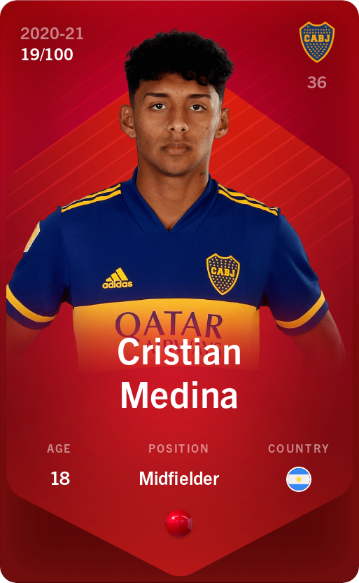 Sorare - Sorare Official - Cristian Medina 2020-21 • Rare 19/100 - NFT # 21381393849693755677897570802632154221358318267320259087093718162285059035189