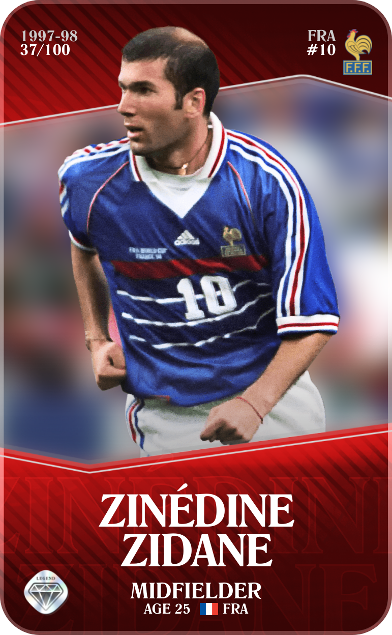 Sorare - Sorare Official - Zinédine Zidane 1997-98 • Rare 37/100 - NFT # 24336748067941074200355596477039438210937545610644729614337819678203756915303