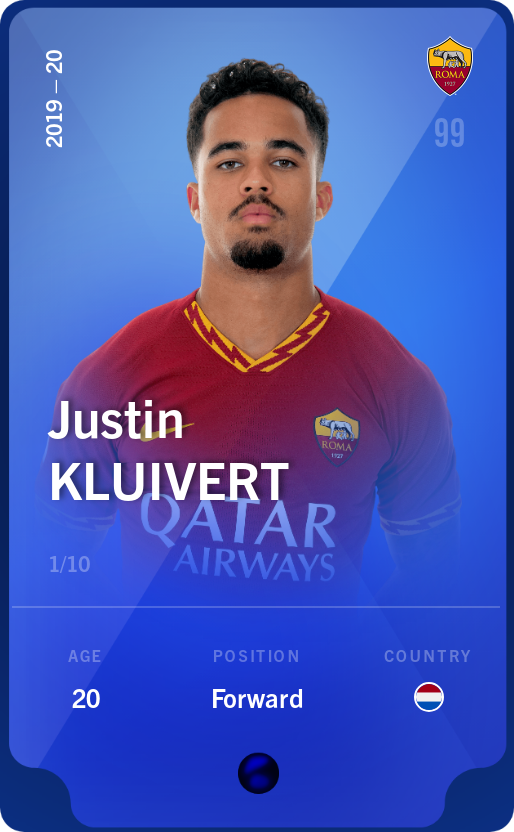 Sorare - Sorare Official - Justin Kluivert 2019-20 • Super Rare 1/10 - NFT # 109153035707811812459249269893454654454035493732410034740231544327406500397840