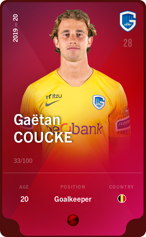 Sorare - Sorare Official - Gaëtan Coucke 2019-20 • Rare 33/100 - NFT # 75730081517008153120917994433068432282869209431197348987975070504916521618395