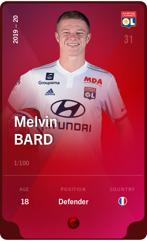 Sorare - Sorare Official - Melvin Bard 2019-20 • Rare 1/100 - NFT # 38810588080284990146918836217775966900548608534980896419034828343185901630436