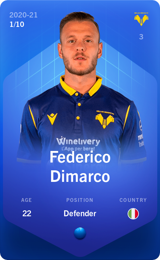 Sorare - Sorare Official - Federico Dimarco 2020-21 • Super Rare 1/10 - NFT # 68569617916169098415936394546658446030208735825385274809544477636421171217809