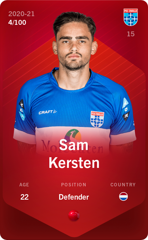 Sorare - Sorare Official - Sam Kersten 2020-21 • Rare 4/100 - NFT # 49793418498903862282945358277002608097864853960591827984954360904397748182427