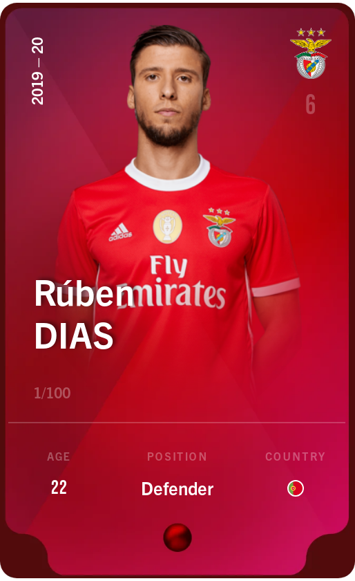 Sorare - Sorare Official - Rúben Dias 2019-20 • Rare 1/100 - NFT # 16215785915334081421287944477185026284184517746906390057541625458441443617040