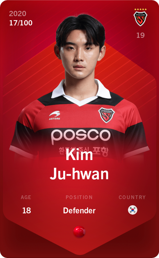 Sorare - Sorare Official - Kim Ju-hwan 2020-21 • Rare 17/100 - NFT # 4528089337630039754793975555693027777567752725718283692615856398535749352662