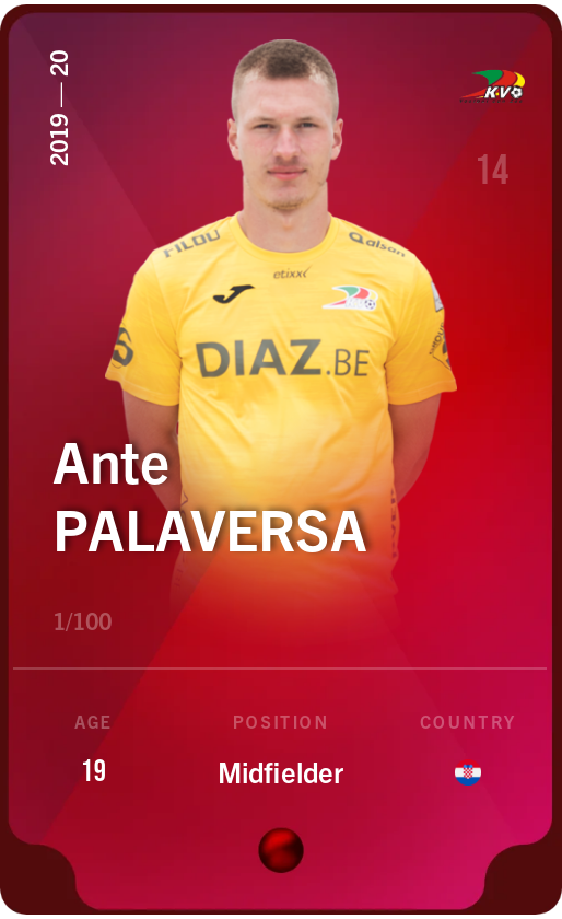 Sorare - Sorare Official - Ante Palaversa 2019-20 • Rare 1/100 - NFT # 65335202602418831601667313732656477140450552763237933225737080409121257905880