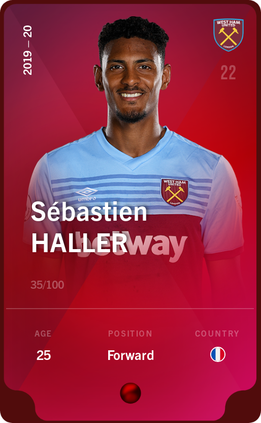Sorare - Sorare Official - Sébastien Haller 2019-20 • Rare 35/100 - NFT # 21853621469647701904951248946199798260268192491774694266555728214391895278111