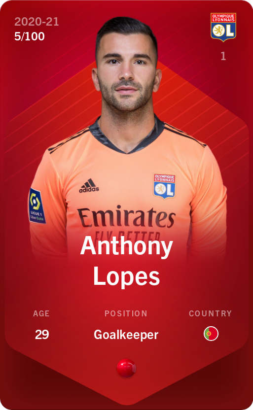 Sorare - Sorare Official - Anthony Lopes 2020-21 • Rare 5/100 - NFT # 60433473426193824125843005331014133801002534838307581128035103858751351647975