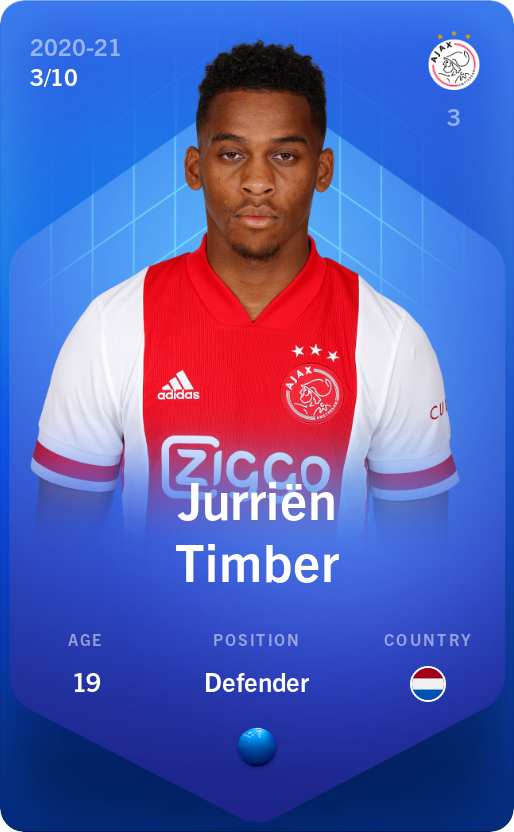 Sorare - Sorare Official - Jurriën Timber 2020-21 • Super Rare 3/10 - NFT # 74104956127615467028748351963564264314817294388496240304876038606159785779156