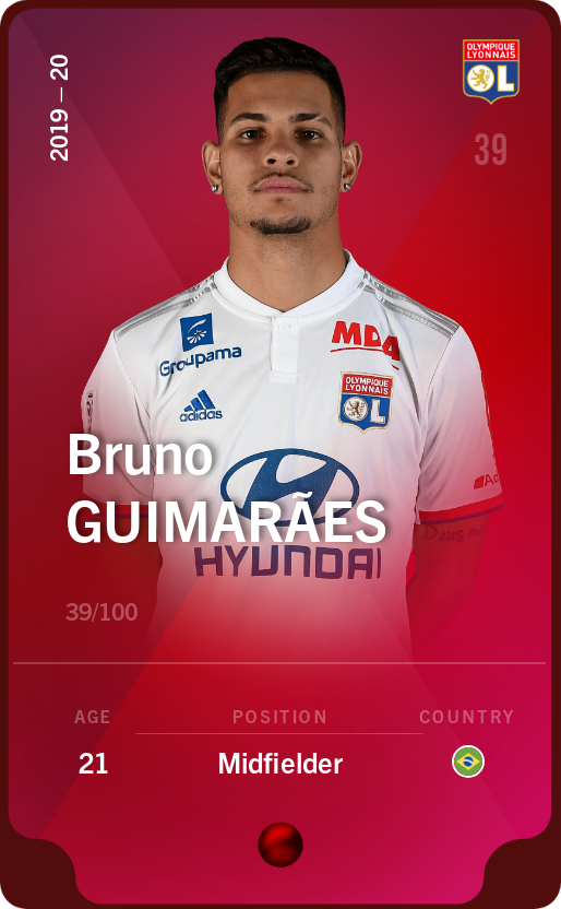 Sorare - Sorare Official - Bruno Guimarães 2019-20 • Rare 39/100 - NFT # 57868167820479818016815959164833852166461147770474856920402280873978731634866