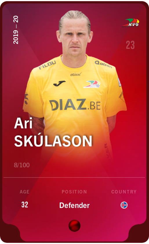 Sorare - Sorare Official - Ari Skúlason 2019-20 • Rare 8/100 - NFT # 98012582962569787900736411790345886257620141823531279004769947014942954335356