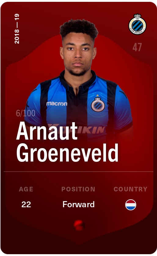 Sorare - Sorare Official - Arnaut Groeneveld 2018-19 • Rare 6/100 - NFT # 38242492302541018487194449130764276172155659823796145003434854784290440199251