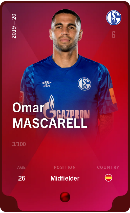 Sorare - Sorare Official - Omar Mascarell 2019-20 • Rare 3/100 - NFT # 71459057017863912805927948799236194094287042179115122783182749677871398115217