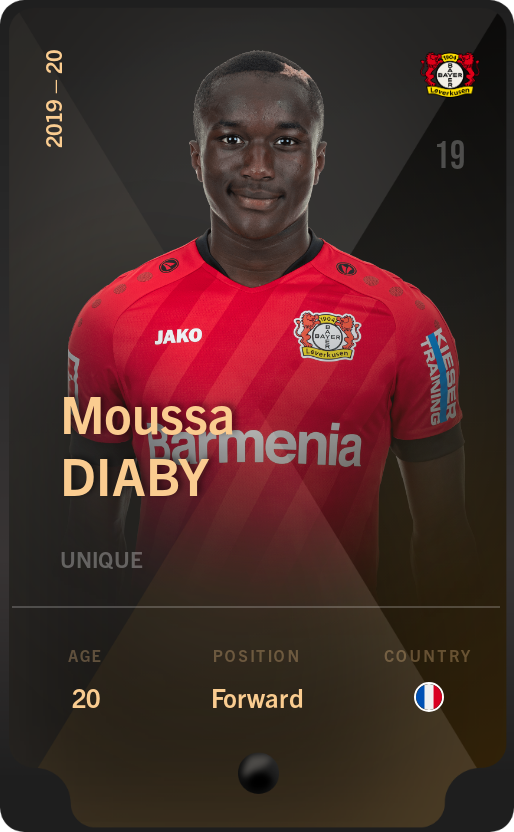 Sorare - Sorare Official - Moussa Diaby 2019-20 • Unique - NFT # 9409746304366959935726819949826464810656491756474992292509902411444340097539