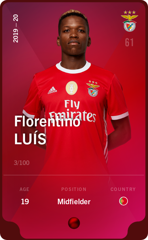 Sorare - Sorare Official - Florentino Luís 2019-20 • Rare 3/100 - NFT # 90428515728941300069563745811447474439911290896949977406207243636251996586839