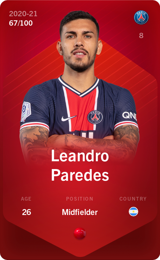 Sorare - Sorare Official - Leandro Paredes 2020-21 • Rare 67/100 - NFT # 76293584435111422683152815246426896522063395418614918019090431385172270369630